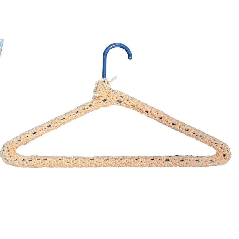 Vintage Crochet Covered Clothes Hangers Set of 3 Peach Camo Gray - Picture 10 of 13